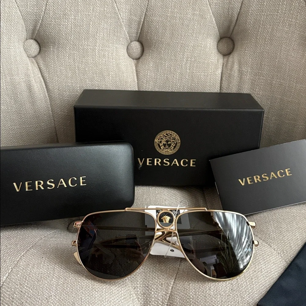 Authentic Versace Gold and Black Sunglasses - Picture 2 of 11